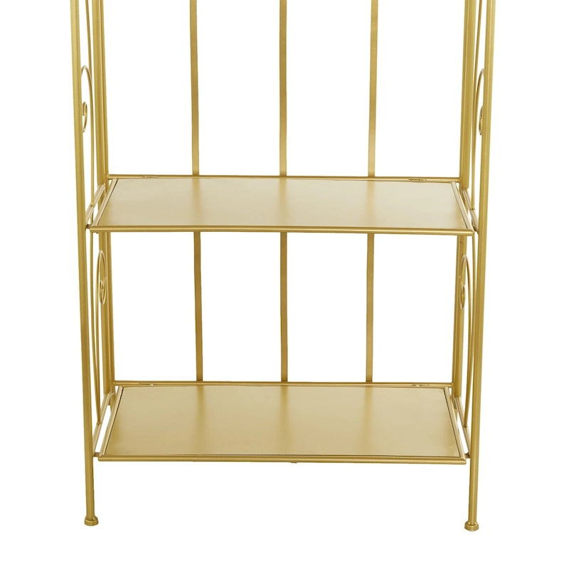 Étagère de boulanger pliante haute à 5 niveaux en métal volutes, intérieure/extérieure, or blanc