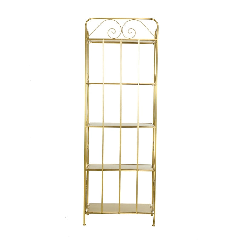 Étagère de boulanger pliante haute à 5 niveaux en métal volutes, intérieure/extérieure, or blanc