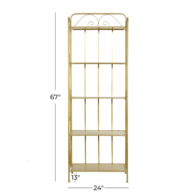 Étagère de boulanger pliante haute à 5 niveaux en métal volutes, intérieure/extérieure, or blanc