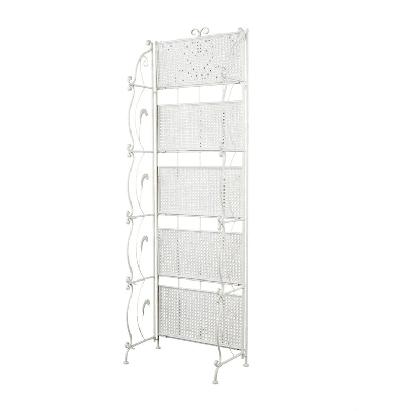 Étagère de boulanger pliante haute à 5 niveaux en métal volutes, intérieure/extérieure, or blanc