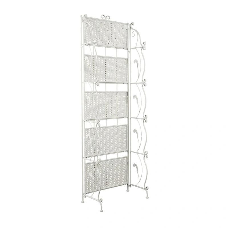 Étagère de boulanger pliante haute à 5 niveaux en métal volutes, intérieure/extérieure, or blanc