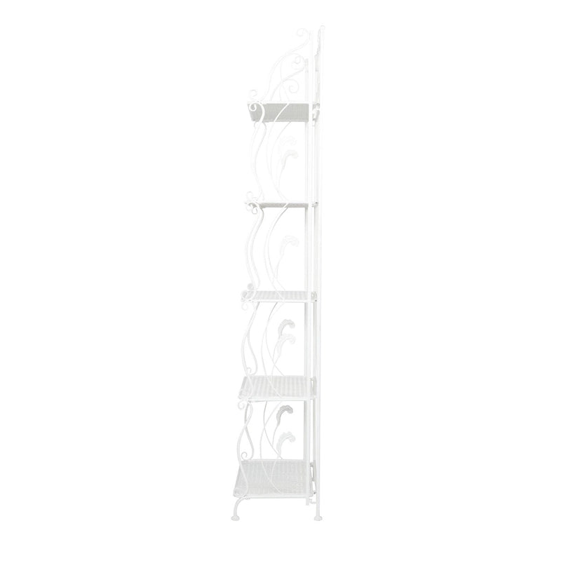 Étagère de boulanger pliante haute à 5 niveaux en métal volutes, intérieure/extérieure, or blanc
