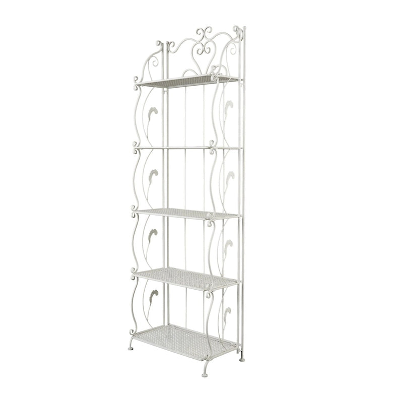 Étagère de boulanger pliante haute à 5 niveaux en métal volutes, intérieure/extérieure, or blanc