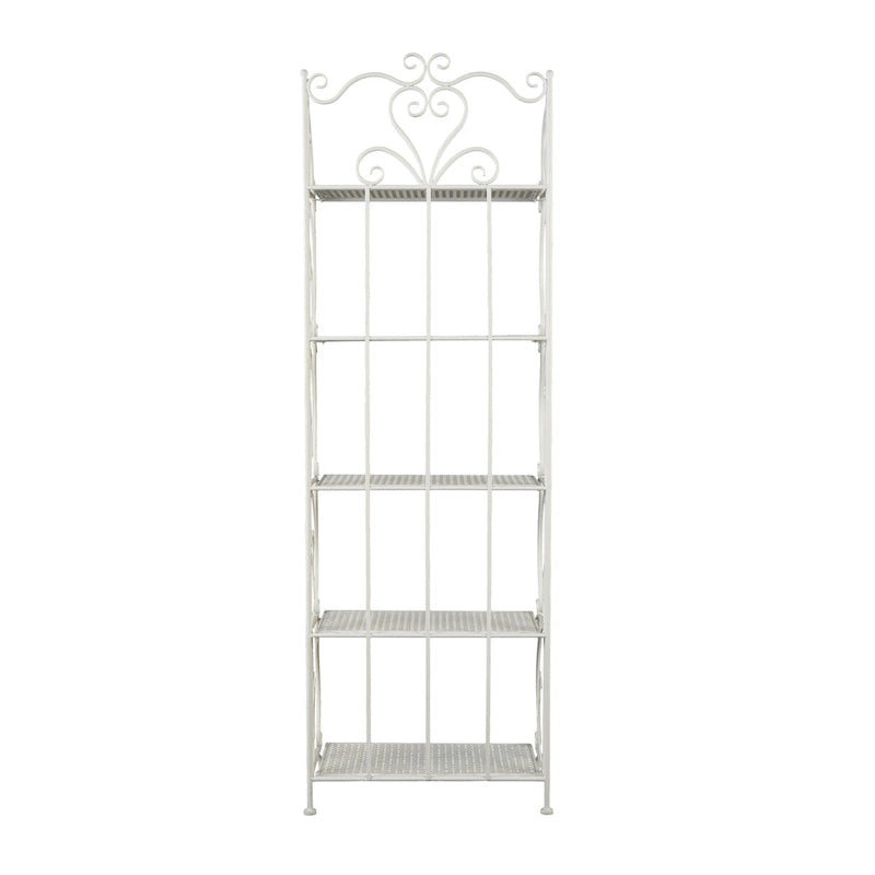 Étagère de boulanger pliante haute à 5 niveaux en métal volutes, intérieure/extérieure, or blanc