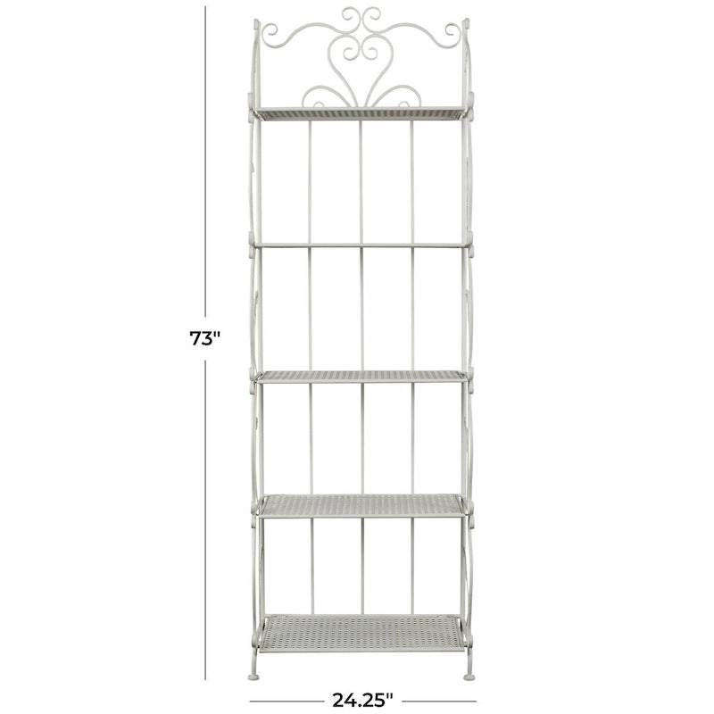 Étagère de boulanger pliante haute à 5 niveaux en métal volutes, intérieure/extérieure, or blanc
