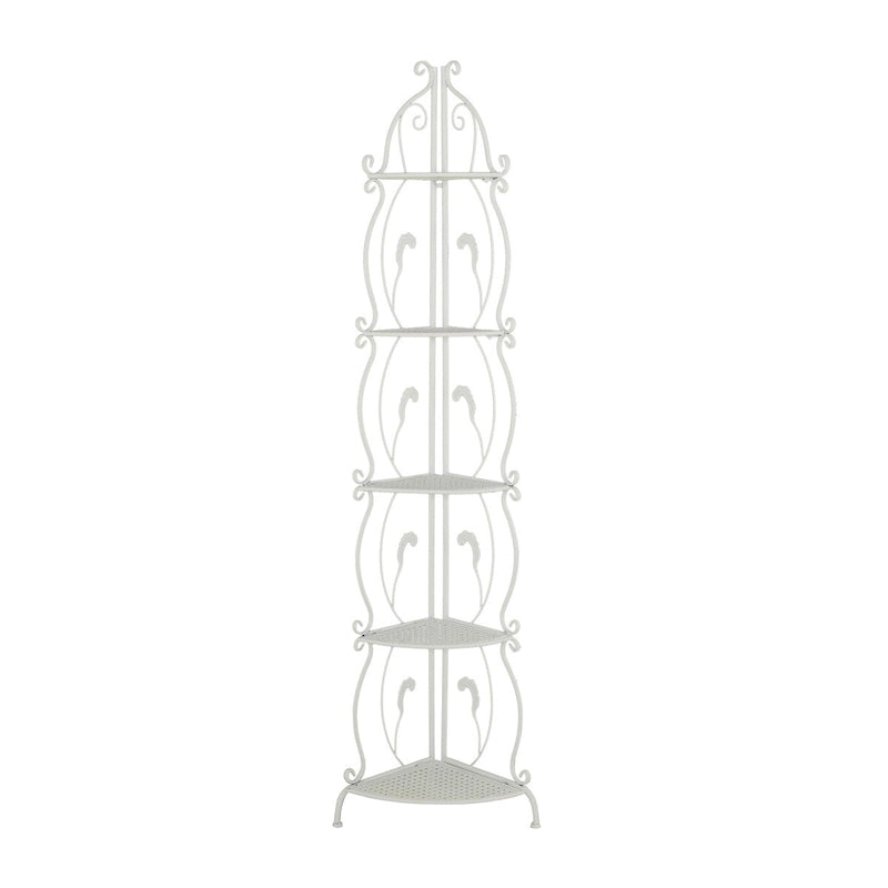 Étagère de boulanger pliante haute à 5 niveaux en métal volutes, intérieure/extérieure, or blanc
