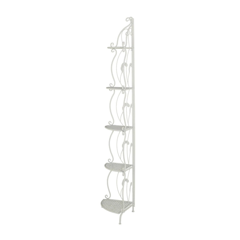 Étagère de boulanger pliante haute à 5 niveaux en métal volutes, intérieure/extérieure, or blanc