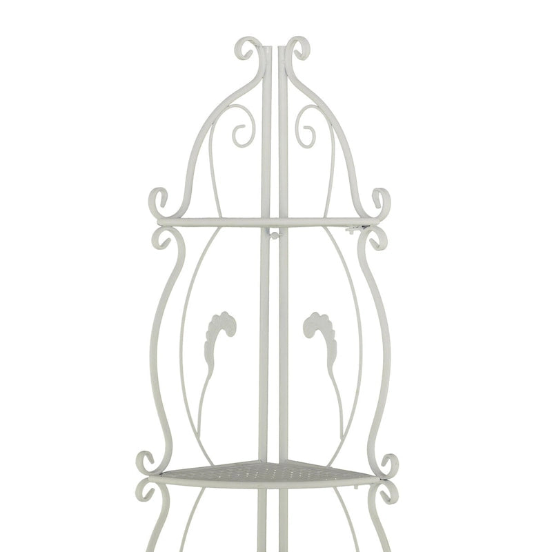 Étagère de boulanger pliante haute à 5 niveaux en métal volutes, intérieure/extérieure, or blanc