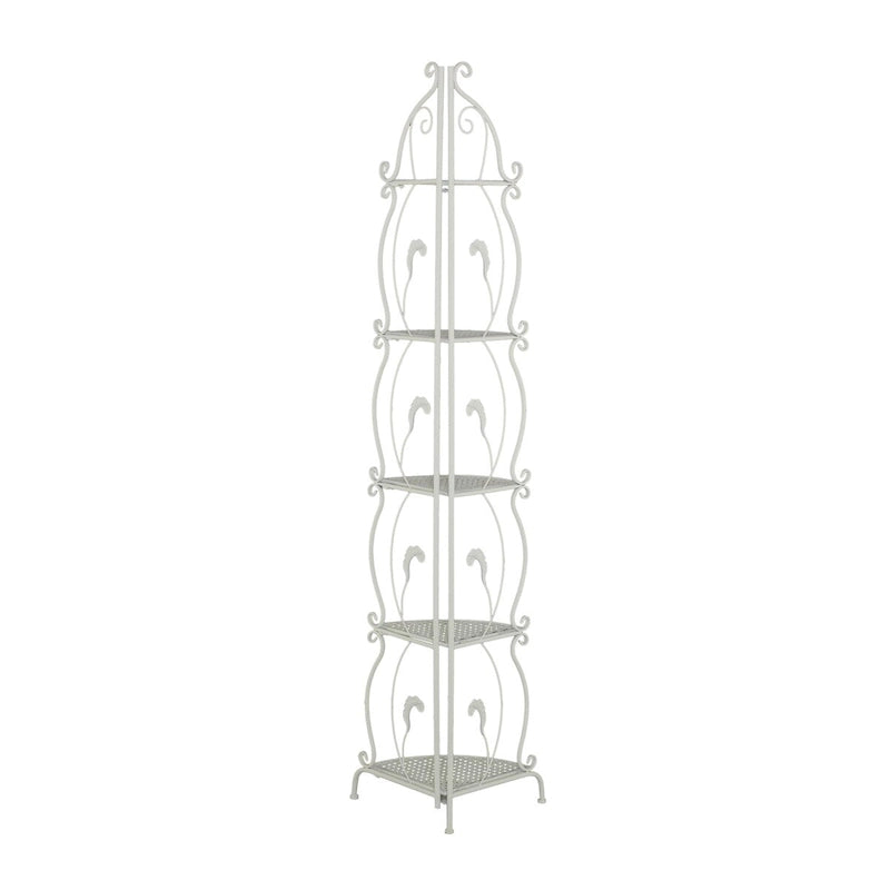 Étagère de boulanger pliante haute à 5 niveaux en métal volutes, intérieure/extérieure, or blanc